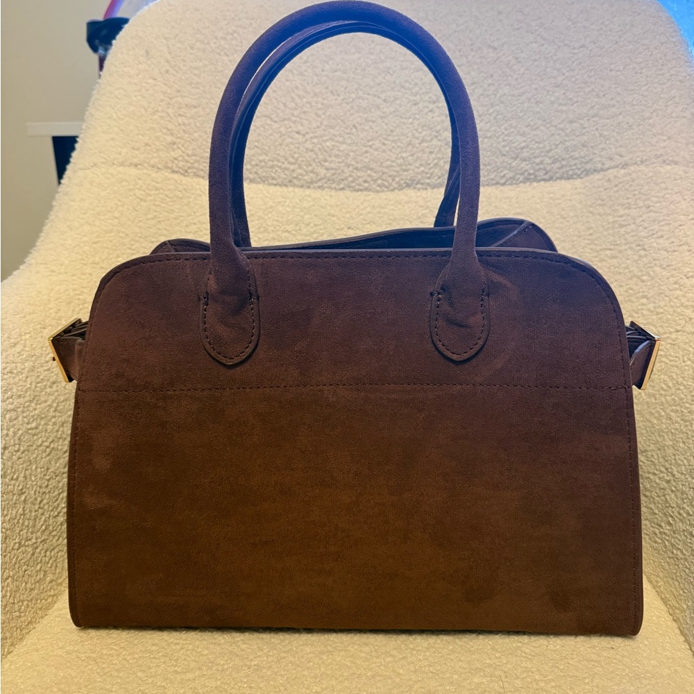 Brown Suede Top Handle Bag
